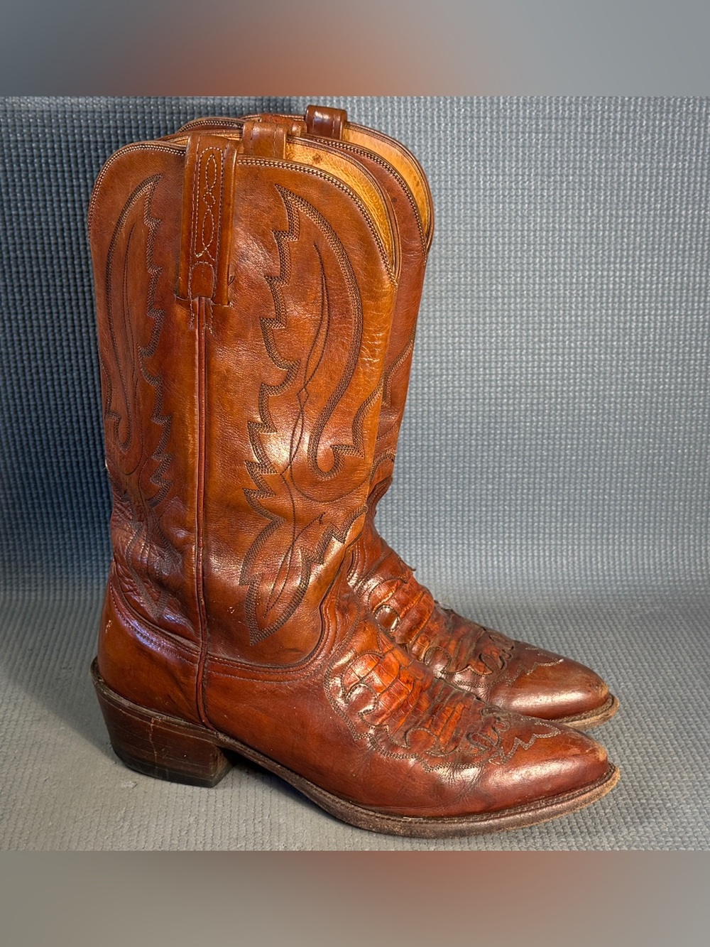 Lucchese 1883 Italian Goat Leather Caiman Belly Insert Western Boots Men Sz‎ 9.5